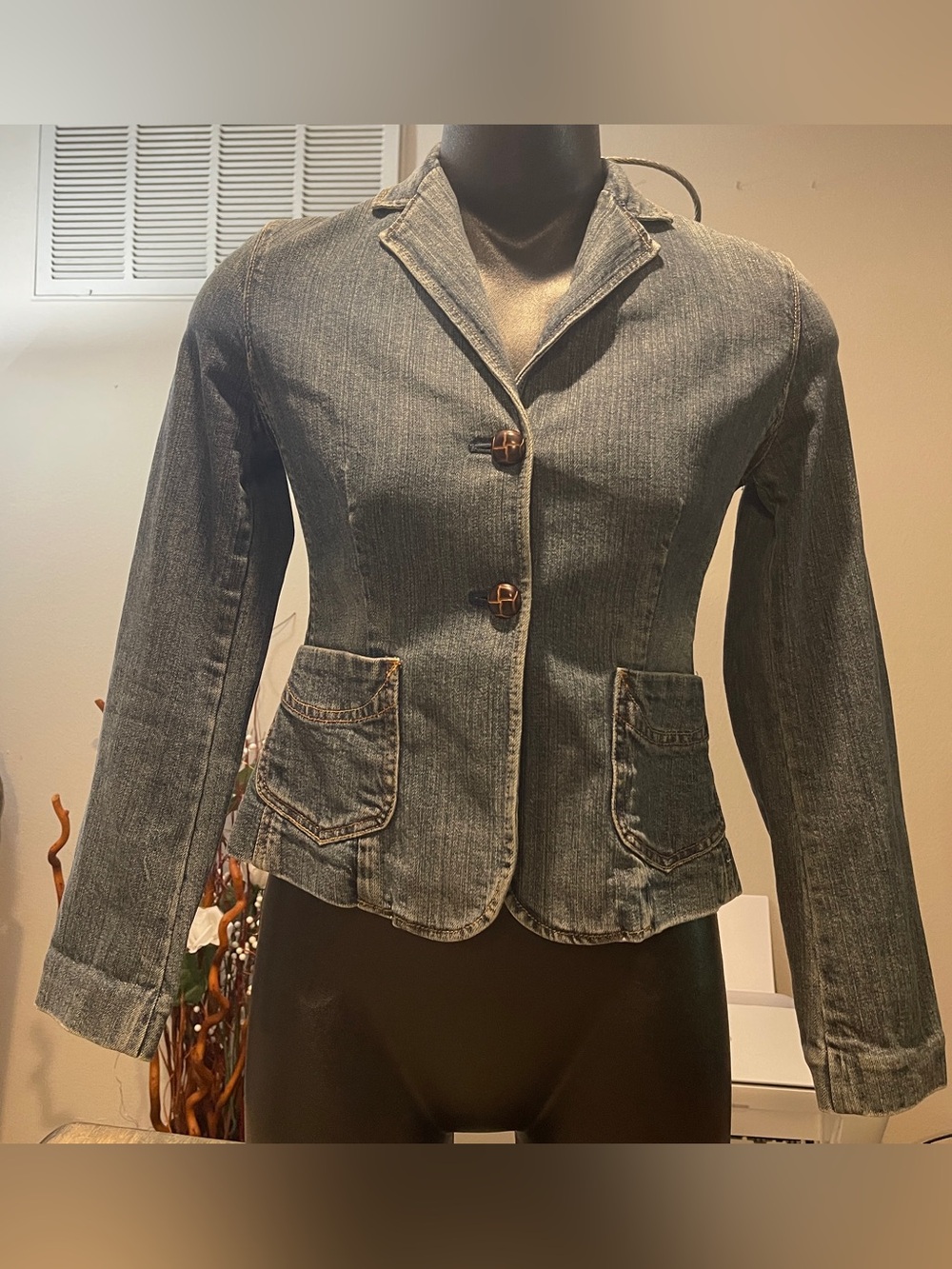 GAP Dark Blue Denim Tailored Jacket with Patch Pockets, Size 2